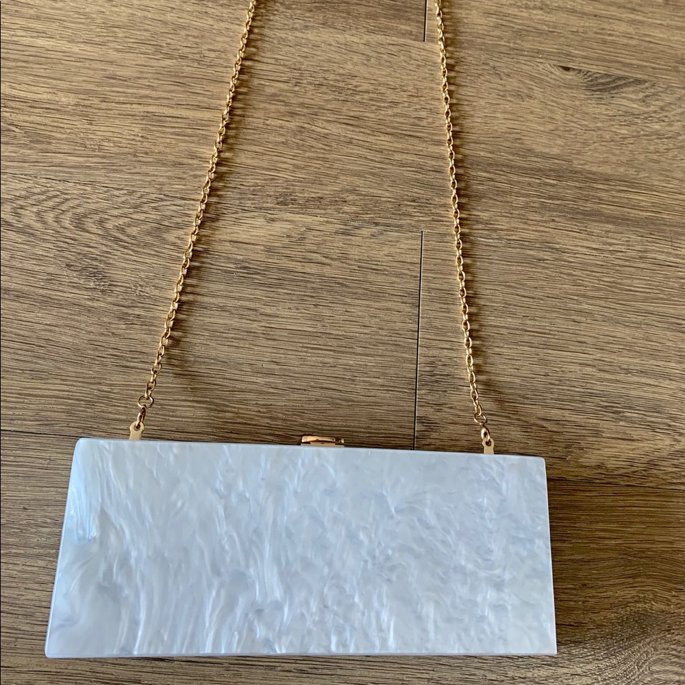 Acrylic Box Clutch: pearly finish, removable chain